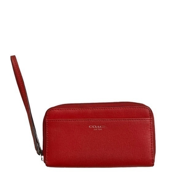 Coach red saffiano leather wristlet wallet